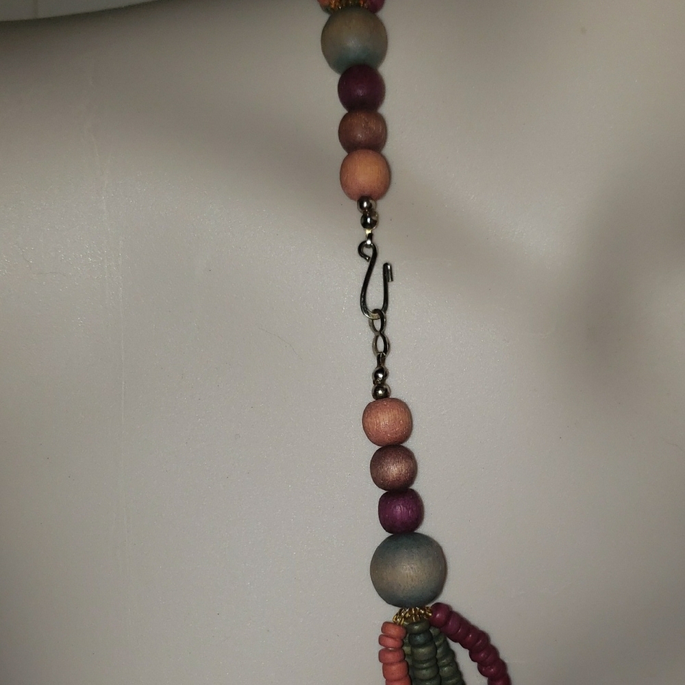 Beaded Solid String Style Layered Wooden Necklace… - image 3